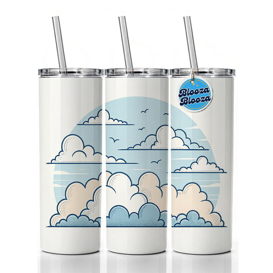 Puffy Clouds Minimalist Cute Sky Skinny Tumbler 20oz with Straw Insulated Water Bottle Gift