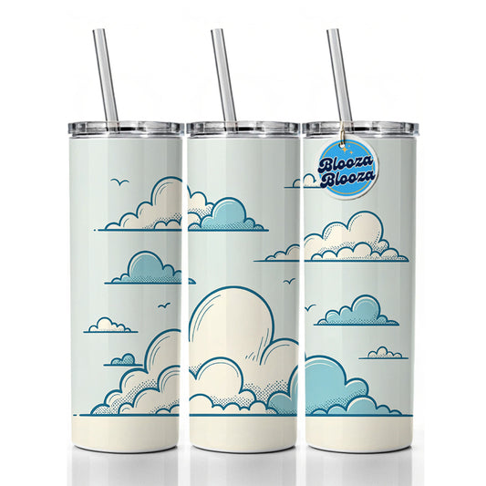Puffy Clouds Minimalist Style Skinny Tumbler 20oz with Straw Insulated Water Bottle Gift