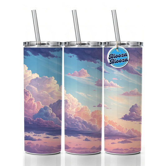Puffy Clouds Pastel Sky Stunning Skinny Tumbler 20oz with Straw Insulated Water Bottle Gift