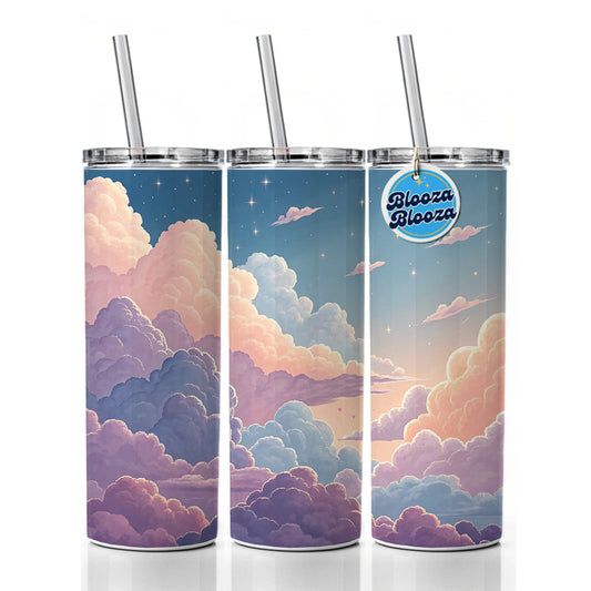 Puffy Clouds Sky Pastel Beautiful Skinny Tumbler 20oz with Straw Insulated Water Bottle Gift