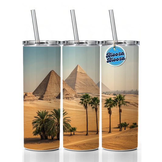 Pyramids Of Giza Travel Egypt Skinny Tumbler 20oz with Straw Insulated Water Bottle Gift