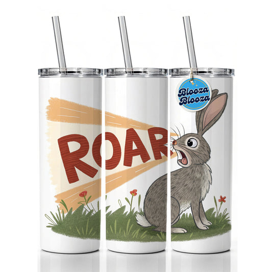 Rabbit Roar Bold Text Funny Skinny Tumbler 20oz with Straw Insulated Water Bottle Gift