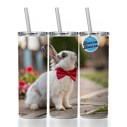 Rabbit Wearing Bow Tie Funny Easter Skinny Tumbler 20oz with Straw Insulated Water Bottle Gift