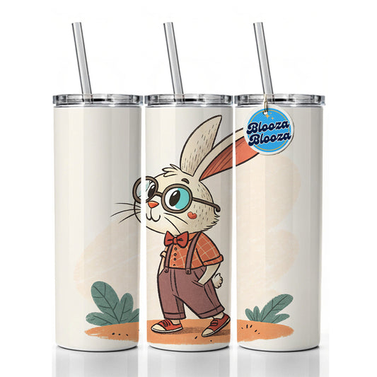 Rabbit Wearing Glasses Nerdy Cute Easter Skinny Tumbler 20oz with Straw Insulated Water Bottle Gift