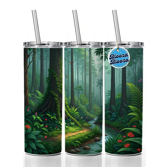 Rain Forest Beautiful Stream Skinny Tumbler 20oz with Straw Insulated Water Bottle Gift