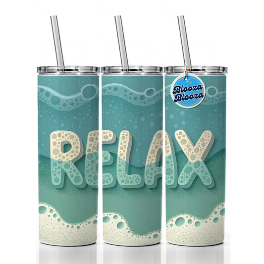 Relax Sea Foam Ocean Beach Skinny Tumbler 20oz with Straw Insulated Water Bottle Gift