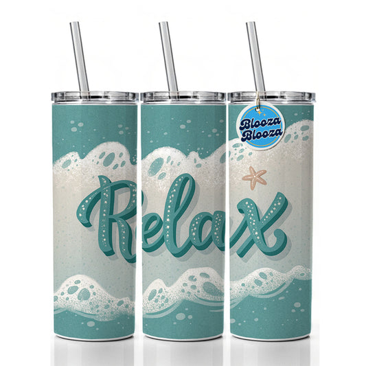 Relax Sea Foam Ocean Skinny Tumbler 20oz with Straw Insulated Water Bottle Gift