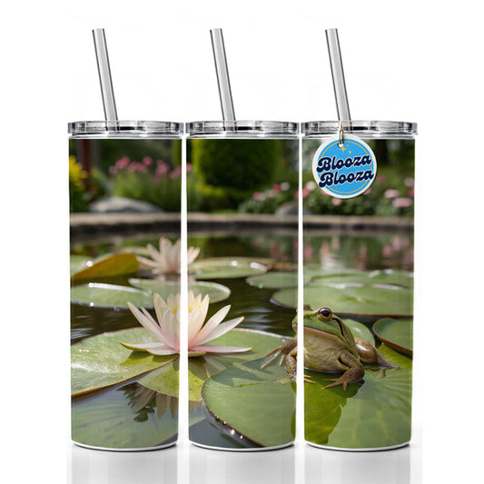 Relaxed Frog On A Lily Pad Skinny Tumbler 20oz with Straw Insulated Water Bottle Gift