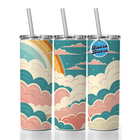 Repeating Puffy Clouds Retro Style Skinny Tumbler 20oz with Straw Insulated Water Bottle Gift