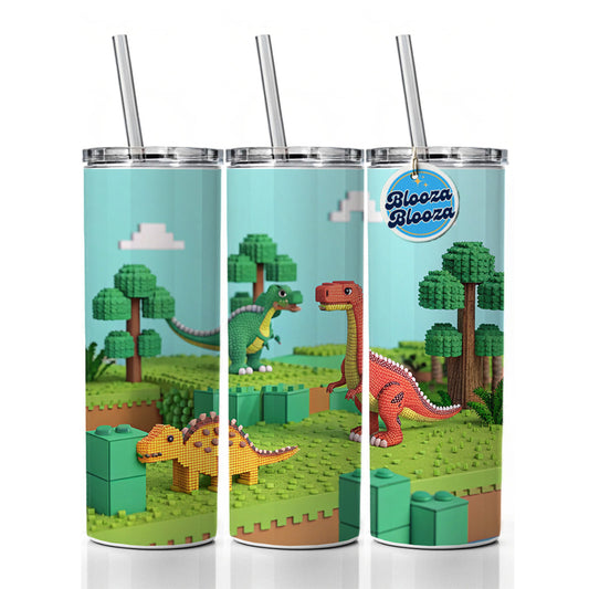 Retro 8 Bit Pixel Art Style Dinosaurs Roaming Skinny Tumbler 20oz with Straw Insulated Water Bottle Gift