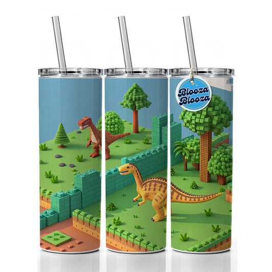 Retro 8 Bit Pixel Art Style Dinosaurs Skinny Tumbler 20oz with Straw Insulated Water Bottle Gift