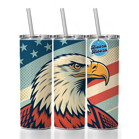 Retro Bald Eagle Patriotic USA United States Of America Skinny Tumbler 20oz with Straw Insulated Water Bottle Gift