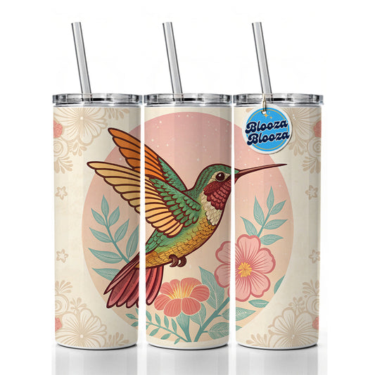 Retro Hummingbird Beautiful Skinny Tumbler 20oz with Straw Insulated Water Bottle Gift