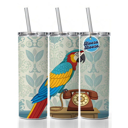Retro Macaw Colorful Bird Skinny Tumbler 20oz with Straw Insulated Water Bottle Gift