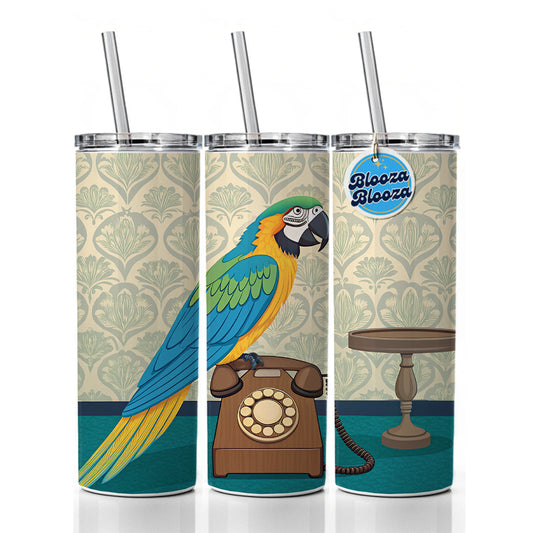 Retro Macaw Phone Bird Skinny Tumbler 20oz with Straw Insulated Water Bottle Gift