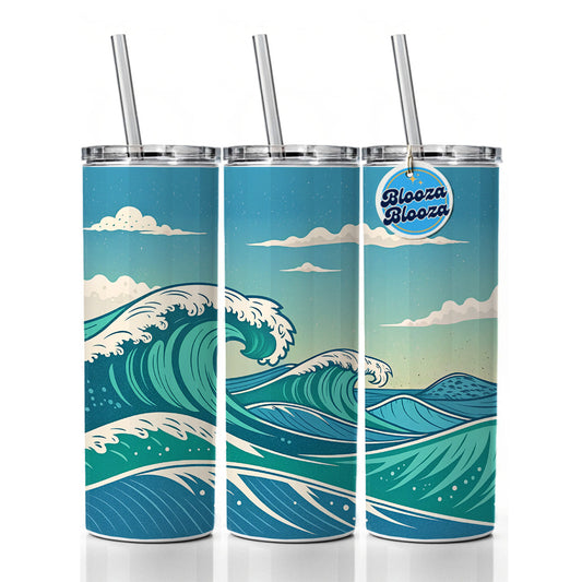 Retro Ocean Waves High Surf Skinny Tumbler 20oz with Straw Insulated Water Bottle Gift
