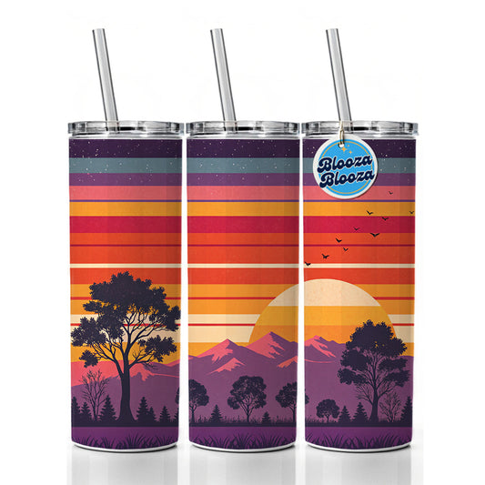 Retro Sunset Stripes Mountains Skinny Tumbler 20oz with Straw Insulated Water Bottle Gift