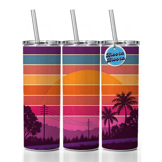 Retro Sunset Stripes Skinny Tumbler 20oz with Straw Insulated Water Bottle Gift