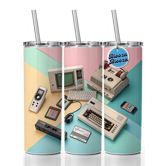 Retro Technology Collage Computer Skinny Tumbler 20oz with Straw Insulated Water Bottle Gift