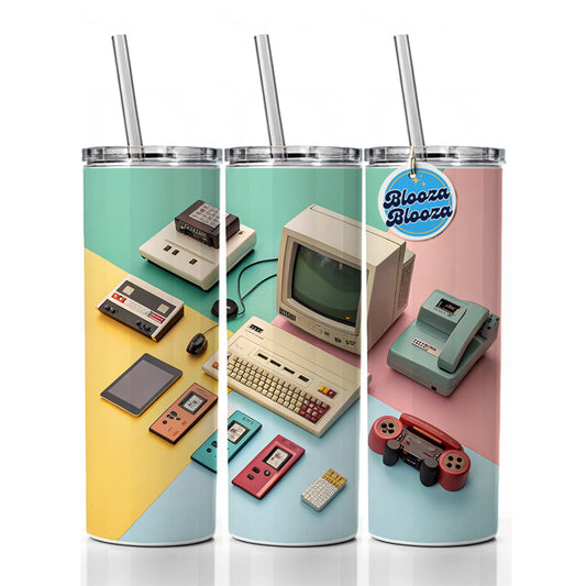 Retro Technology Device Computer Collage Skinny Tumbler 20oz with Straw Insulated Water Bottle Gift