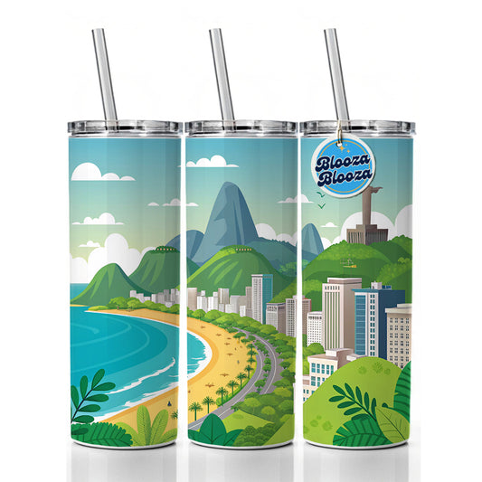 Rio De Janeiro Brazil Travel Cute Skinny Tumbler 20oz with Straw Insulated Water Bottle Gift