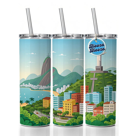 Rio De Janeiro Brazil Travel Drawing Skinny Tumbler 20oz with Straw Insulated Water Bottle Gift