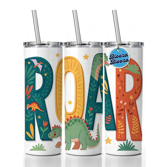 Roar Bold Colorful Dinosaurs Cute Skinny Tumbler 20oz with Straw Insulated Water Bottle Gift