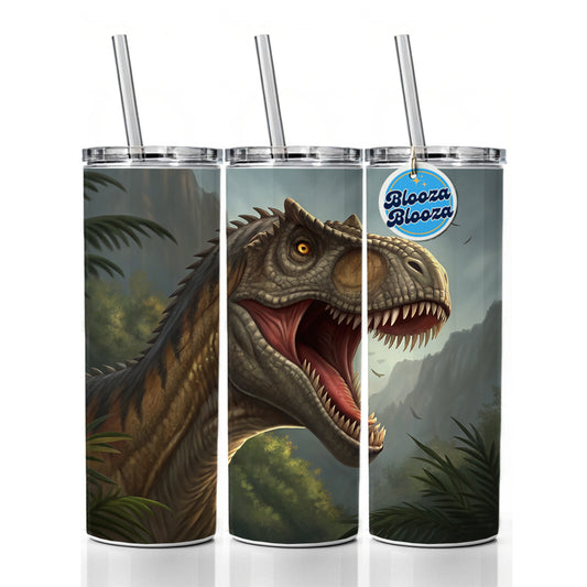 Roaring Allosaurus Dinosaur Mountains Skinny Tumbler 20oz with Straw Insulated Water Bottle Gift
