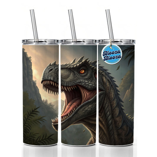 Roaring Allosaurus Dinosaur Skinny Tumbler 20oz with Straw Insulated Water Bottle Gift