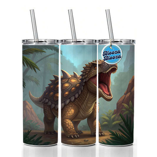 Roaring Ankylosaurus Dinosaur Mountains Skinny Tumbler 20oz with Straw Insulated Water Bottle Gift