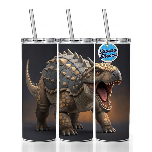Roaring Ankylosaurus Dinosaur Skinny Tumbler 20oz with Straw Insulated Water Bottle Gift