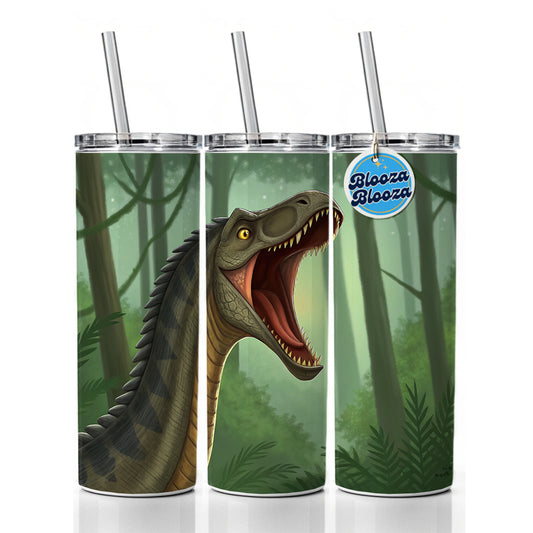 Roaring Apatosaurus Dinosaur Forest Skinny Tumbler 20oz with Straw Insulated Water Bottle Gift