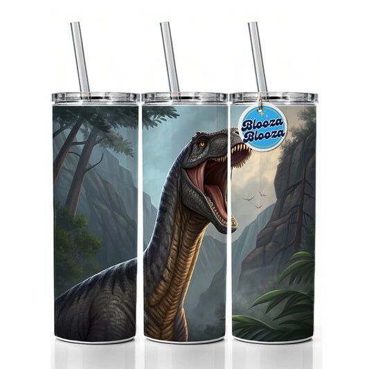 Roaring Argentinosaurus Dinosaur Mountains Skinny Tumbler 20oz with Straw Insulated Water Bottle Gift
