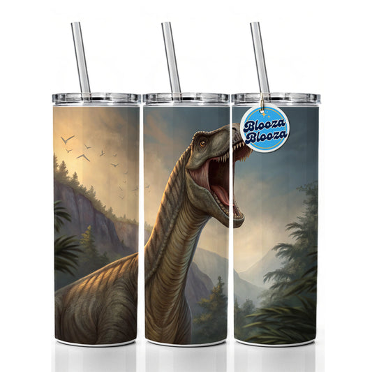 Roaring Argentinosaurus Dinosaur Skinny Tumbler 20oz with Straw Insulated Water Bottle Gift