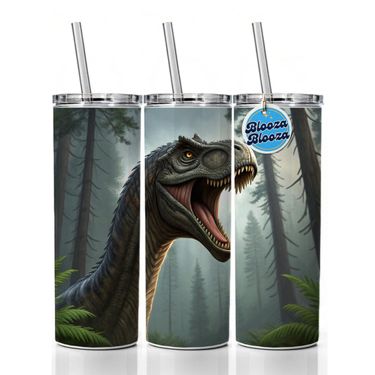 Roaring Brachiosaurus Dinosaur Skinny Tumbler 20oz with Straw Insulated Water Bottle Gift