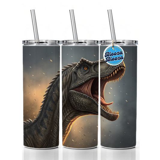 Roaring Brontosaurus Dinosaur Skinny Tumbler 20oz with Straw Insulated Water Bottle Gift