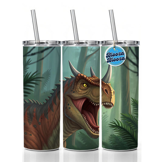 Roaring Carnotaurus Dinosaur Skinny Tumbler 20oz with Straw Insulated Water Bottle Gift