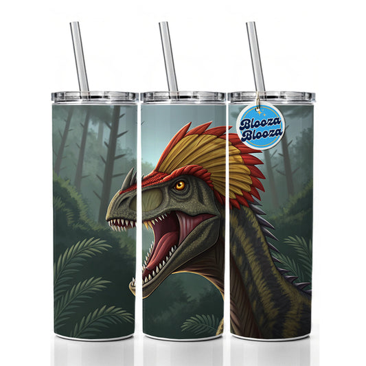 Roaring Dilophosaurus Dinosaur Scary Skinny Tumbler 20oz with Straw Insulated Water Bottle Gift