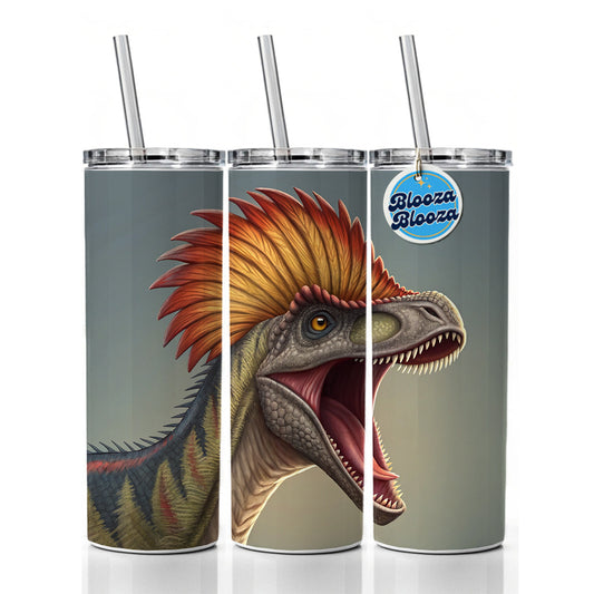 Roaring Dilophosaurus Dinosaur Skinny Tumbler 20oz with Straw Insulated Water Bottle Gift