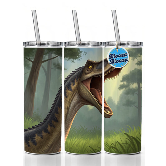 Roaring Diplodocus Dinosaur Forest Skinny Tumbler 20oz with Straw Insulated Water Bottle Gift