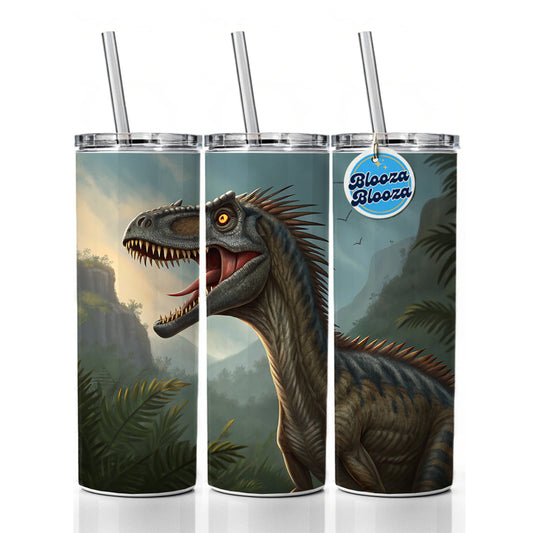 Roaring Eoraptor Dinosaur Skinny Tumbler 20oz with Straw Insulated Water Bottle Gift