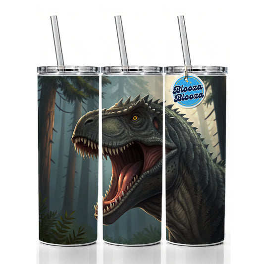 Roaring Giganotosaurus Dinosaur Skinny Tumbler 20oz with Straw Insulated Water Bottle Gift