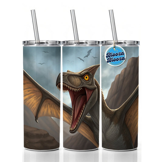 Roaring Pterodactylus Dinosaur Flying Skinny Tumbler 20oz with Straw Insulated Water Bottle Gift