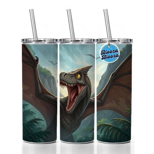 Roaring Pterodactylus Dinosaur Skinny Tumbler 20oz with Straw Insulated Water Bottle Gift
