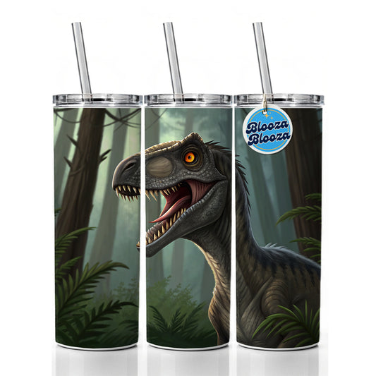 Roaring Raptor Dinosaur Forest Skinny Tumbler 20oz with Straw Insulated Water Bottle Gift