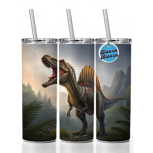 Roaring Spinosaurus Dinosaur Mountains Skinny Tumbler 20oz with Straw Insulated Water Bottle Gift