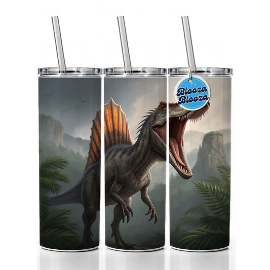 Roaring Spinosaurus Dinosaur Scary Skinny Tumbler 20oz with Straw Insulated Water Bottle Gift