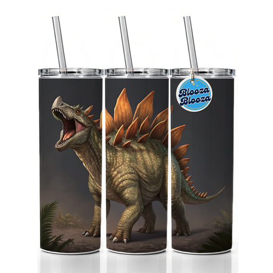 Roaring Stegosaurus Dinosaur Protective Skinny Tumbler 20oz with Straw Insulated Water Bottle Gift