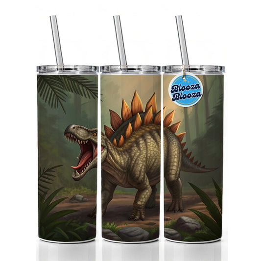 Roaring Stegosaurus Dinosaur Scary Skinny Tumbler 20oz with Straw Insulated Water Bottle Gift