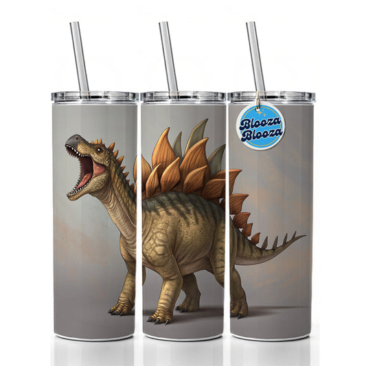 Roaring Stegosaurus Dinosaur Skinny Tumbler 20oz with Straw Insulated Water Bottle Gift
